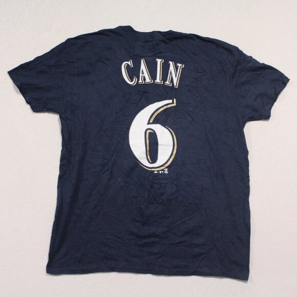 Majestic Men Blue Milwuakee Brewers Tee Shirt Cain 6 Size XL - Picture 2 of 10